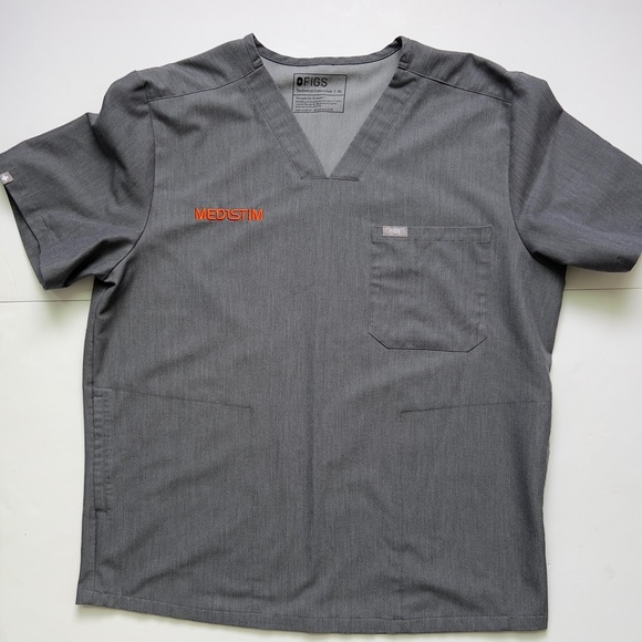 Figs Other - Figs Short Sleeve V-Neck Scrub Top - Gray with Orange MEDSTIM Embroidery